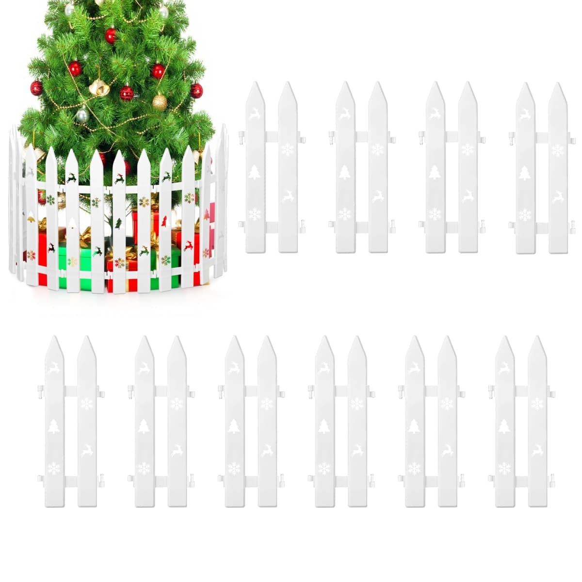 Elcoho 10 Pieces 16" Tall Christmas Tree Fences Thick White Plastic Picket Fence Border for Dogs Christmas Tree Barrier Fence Decoration for Home Garden Wedding Party