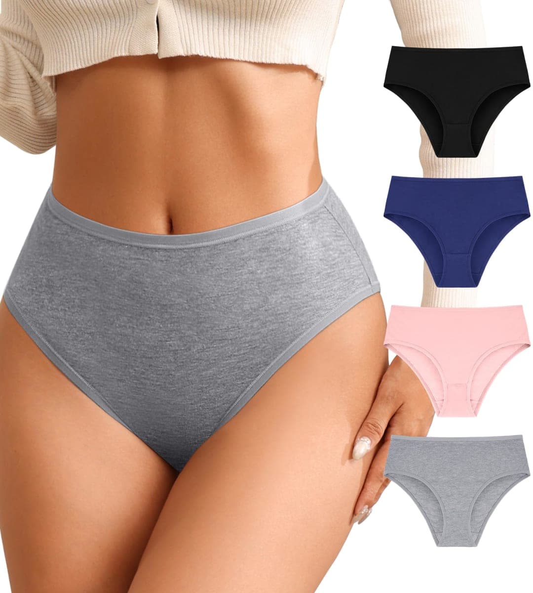 J-pone Womens High Waisted Bikini Underwear Smooth Hipster Panties Cheeky Underwear Breathable Ladies Panties 4 Pack, 4 Pack Multicolor, X-Large