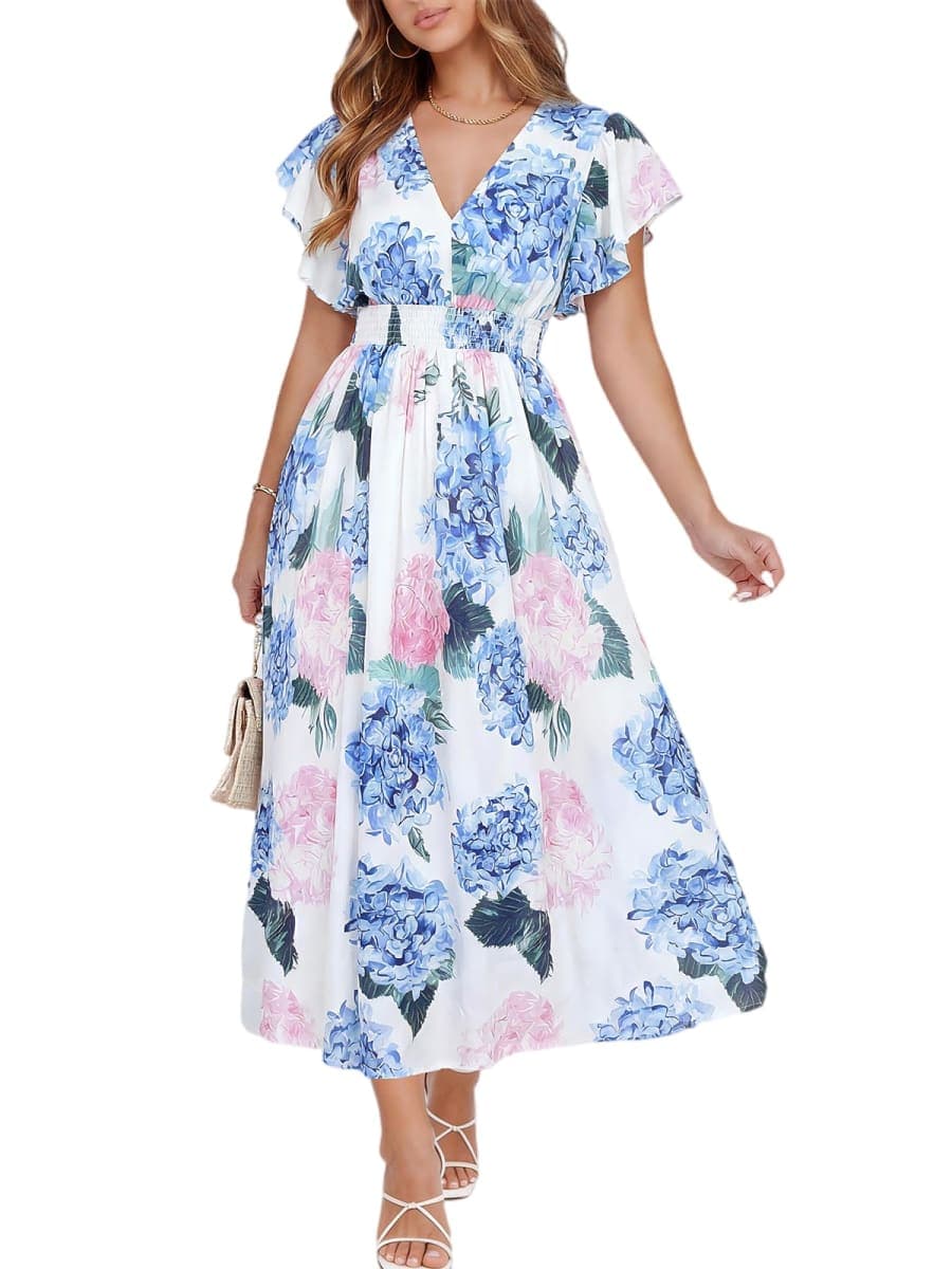 Flessibili Womens Summer Floral Maxi Dress Wedding Guest Party Long Dresses 2026, A#pink Blue Hydrangea, Large