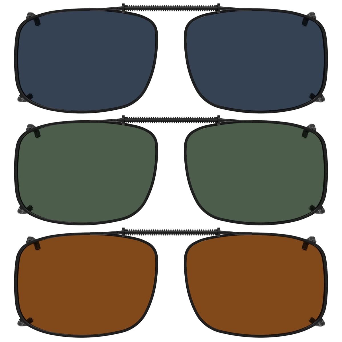 Eyekepper Wide Lens 3-pack Clip-on Polarized Sunglasses 57 * 39MM, 3pc-grey+brown+green, 57*39MM