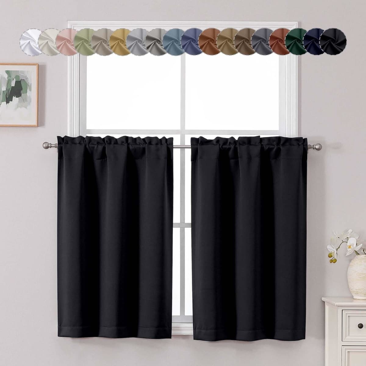 Chyhomenyc Short Black Out Curtains 36 Inch Length, 2 Panels, Black