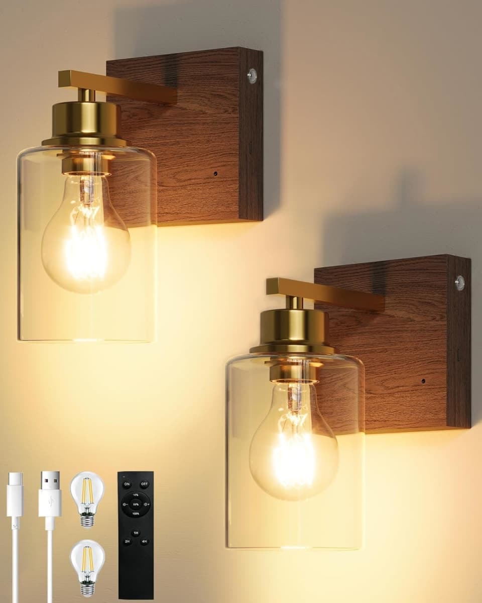Rayogale Wireless Battery Operated Wall Sconce Set of 2 with Remote Control