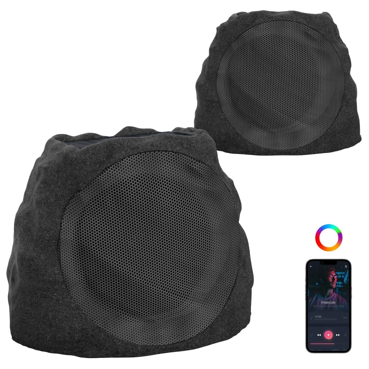 JMJEAN Outdoor Speakers Bluetooth Waterproof Patio TWS Connection Outdoor Bluetooth Speakers Wireless Solar Powered and Rechargeable Rock Speaker for Patio Pool,Backyard
