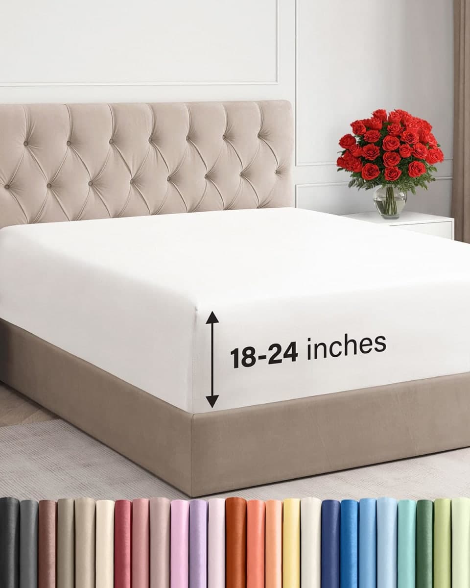 Deep Twin XL Fitted Sheet - College Dorm Room Essentials - Antique White