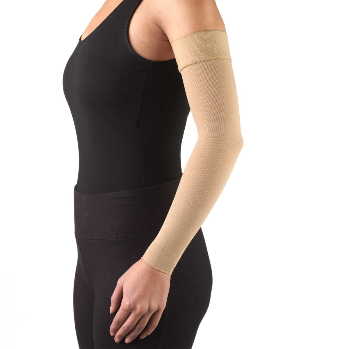 Truform Lymphedema Compression Arm Sleeve, 20-30 mmHg Post Mastectomy Support, Dot Top Grip Band, Beige, Small