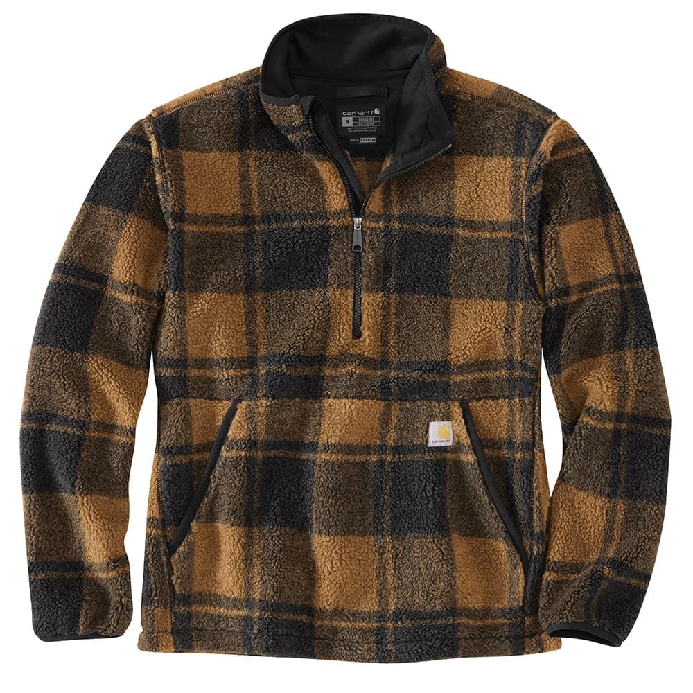 Carhartt Men's Loose Fit Fleece Pullover, Carhartt Brown/Black Plaid, Medium