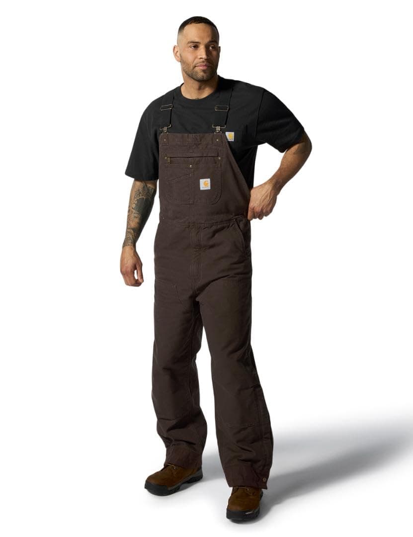 Carhartt Men's Loose Fit Washed Duck Insulated Bib Overall, Dark Brown, Medium/Short