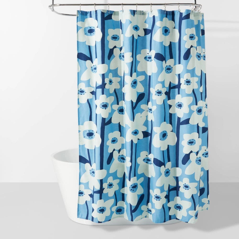Modern Floral Shower Curtain - Room Essentials™: Polyester Blend, Twill Weave, OEKO-TEX Certified, Buttonhole Top