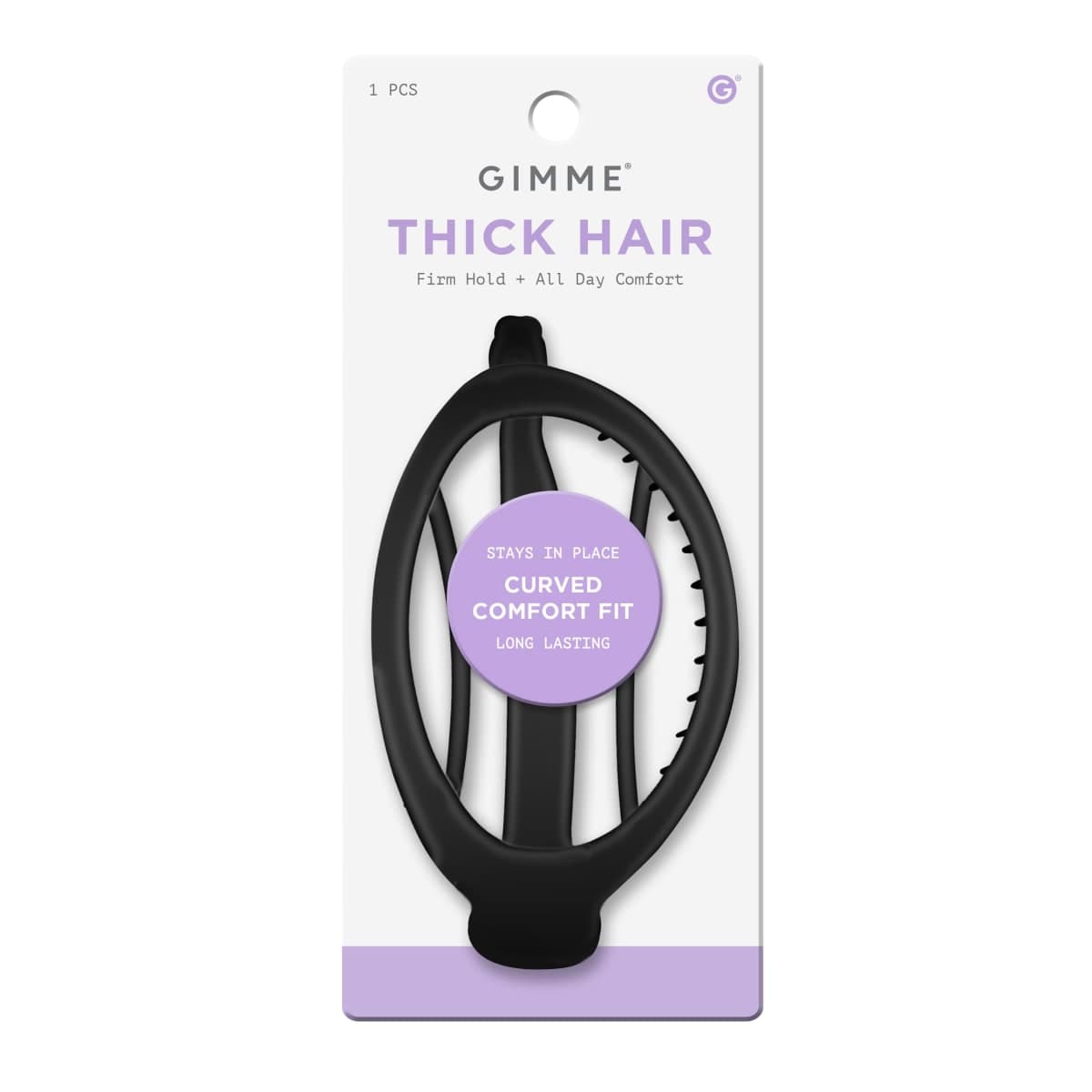 Gimme Beauty Curved Comfort Fit Clip - Curved Comfort Design for Headrest - Lightweight & Strong Break-Resistant Clips for All Hair Types - Aesthetic Non-Slip Accessory for Thick Hair - 1 Pack Black