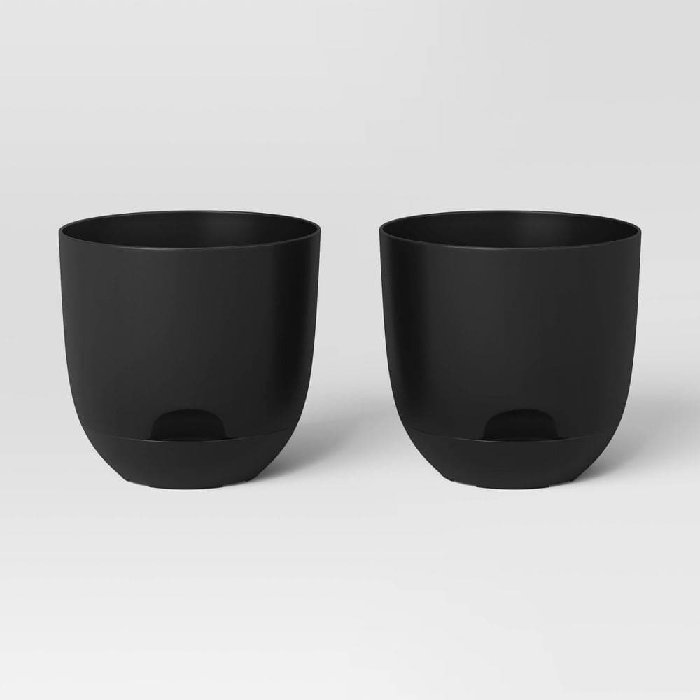 2pc Self-Watering Plastic Indoor Outdoor Planter Pots Black 4"x4" - Room Essentials™: Polypropylene, No Assembly Required