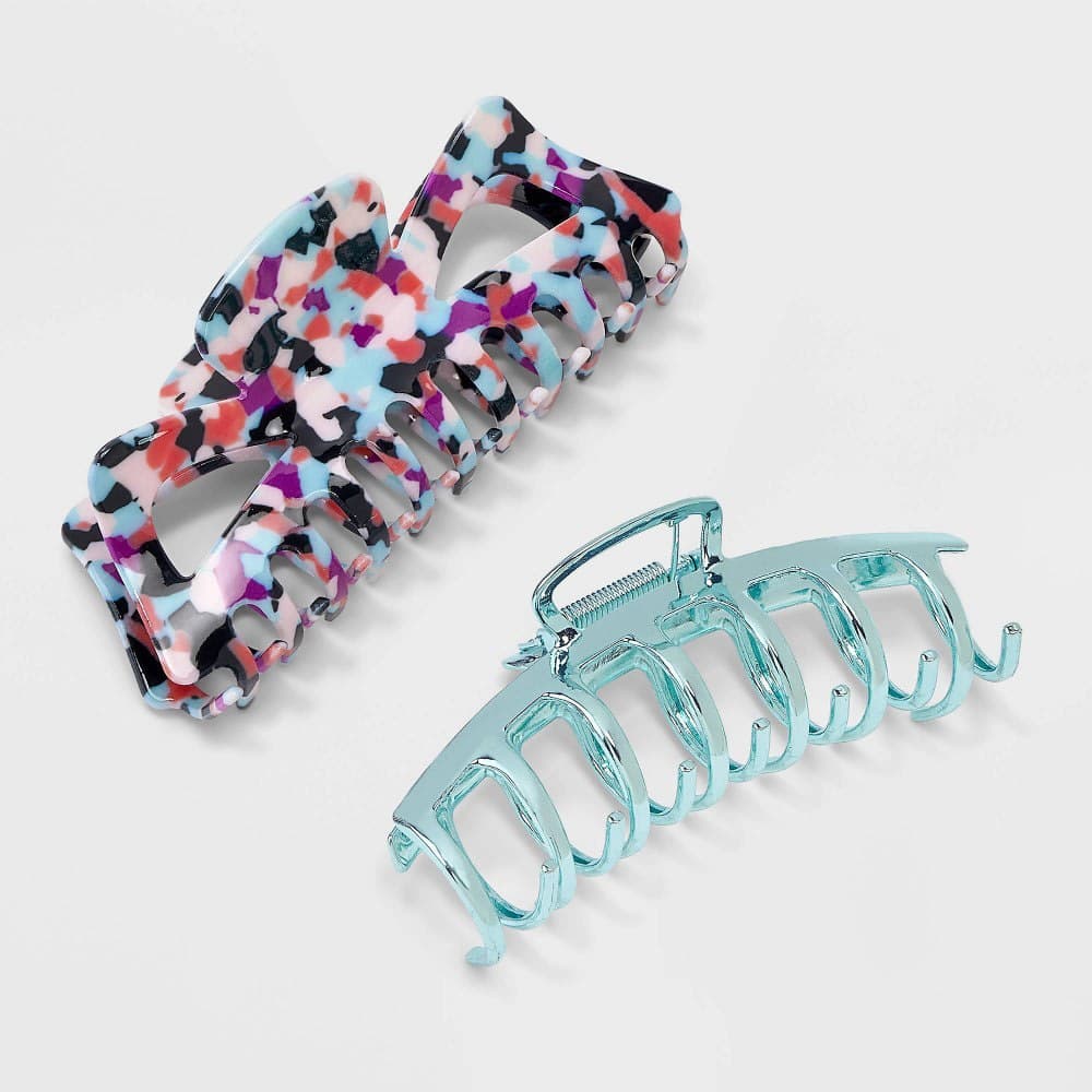 Girls' 2pk Jumbo Rainbow Tort & Chrome Claw Clip Set - art class™