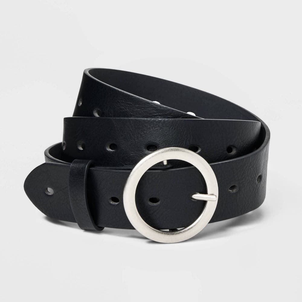 Women's Leather Belt - Ava & Viv™ Black 4X: Adjustable Strap, Buckle Closure, Solid Pattern