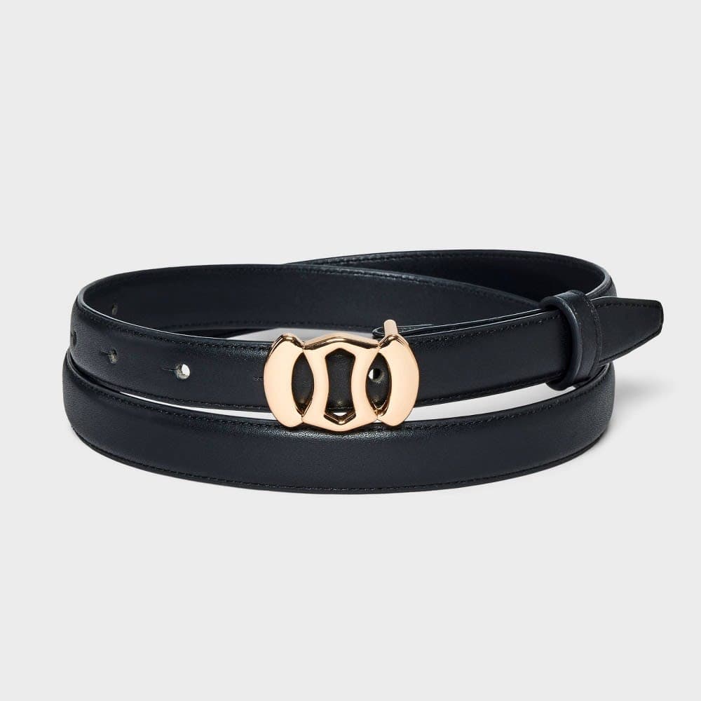 Women's Plaque Belt - A New Day™ Black M: Skinny with Buckle