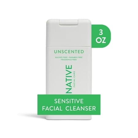Native Skin Care Sensitive Facial Cleanser  Travel Size  Unscented  for Sensitive Skin  3 fl oz