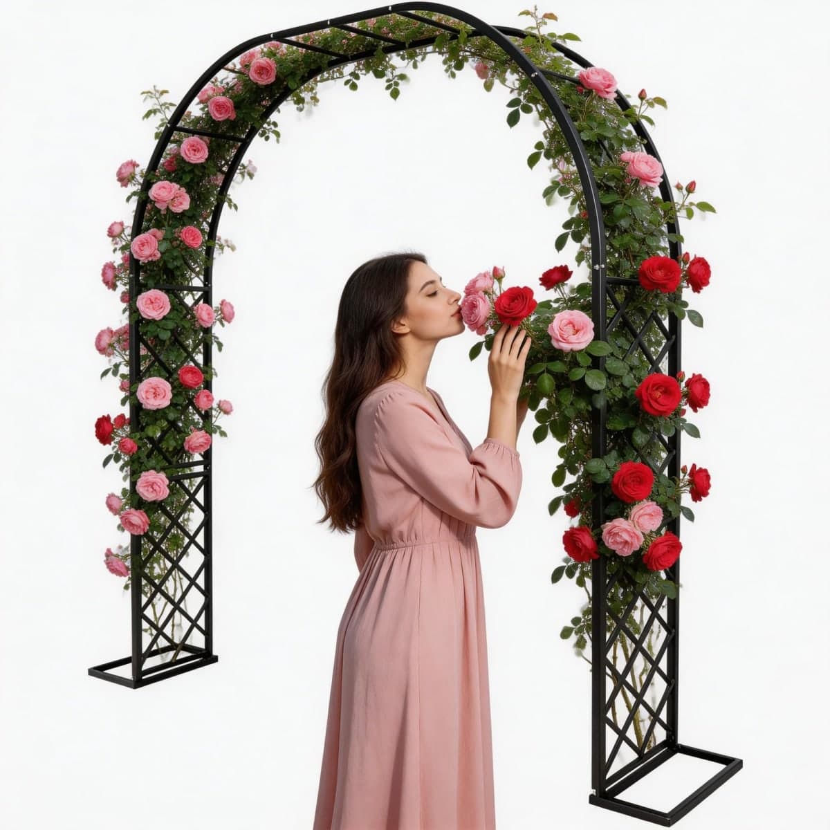 Black Heavy Duty Metal Garden Arch Trellis 90.5" W x 94.5" H for Climbing Plants, Decorative Archway Wedding Arch Frame for Patio, Backyard, Patio, Lawn, Pathway
