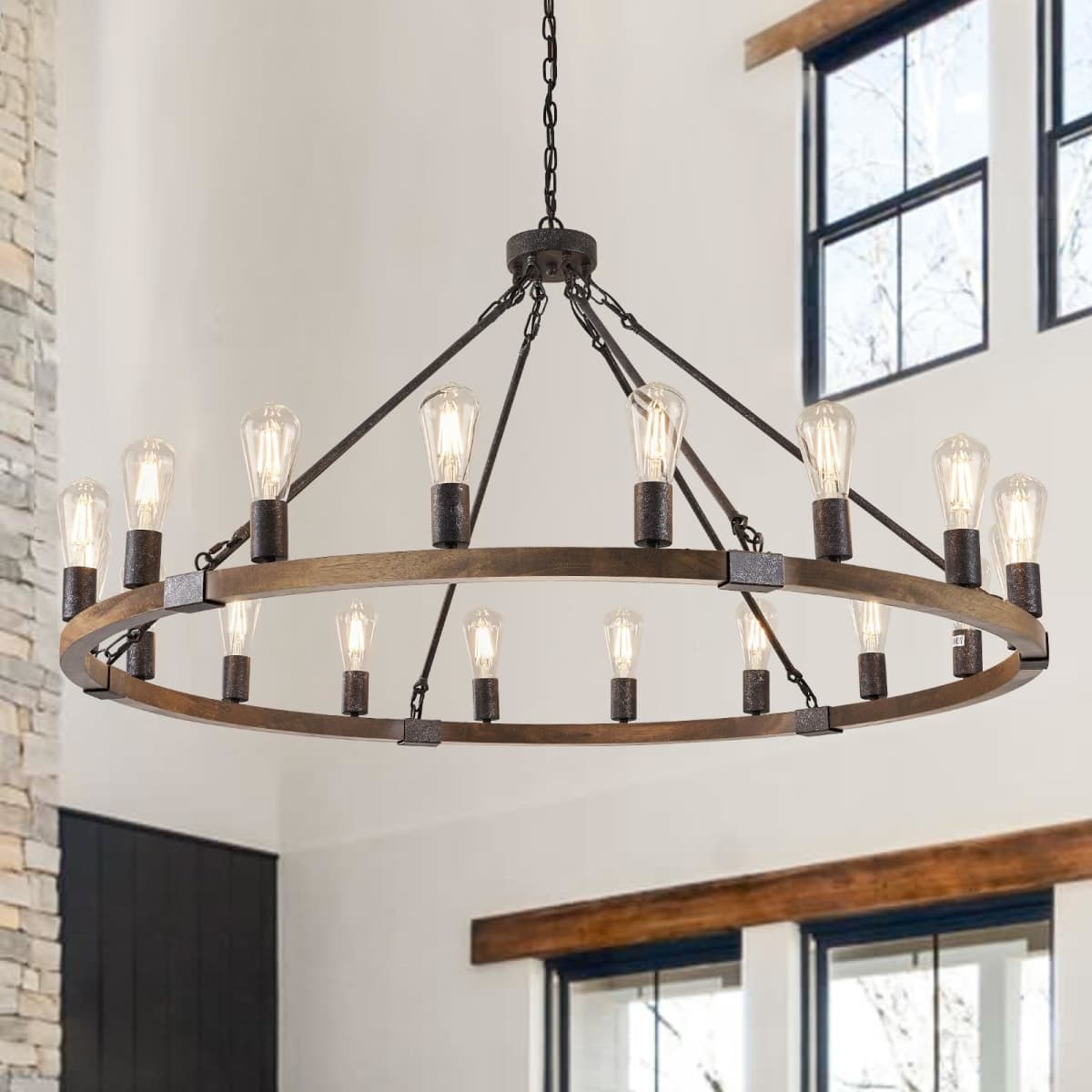 Benkut Farmhouse Rustic Wood Chandelier 47 Inch 18