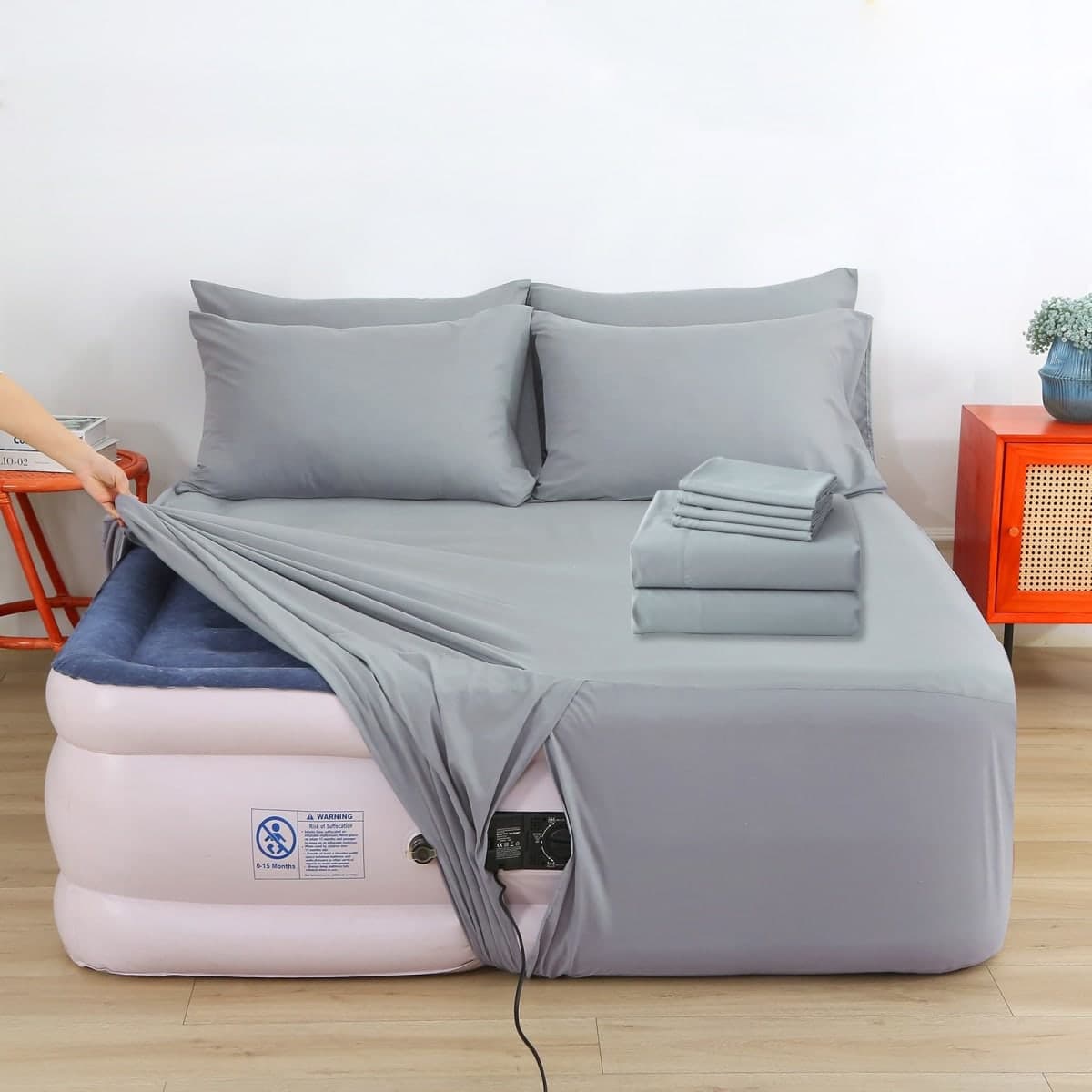 Bedecor Air Mattress Sheet Set Queen Size, Air Bed Sheet Set for 16-24 Inch