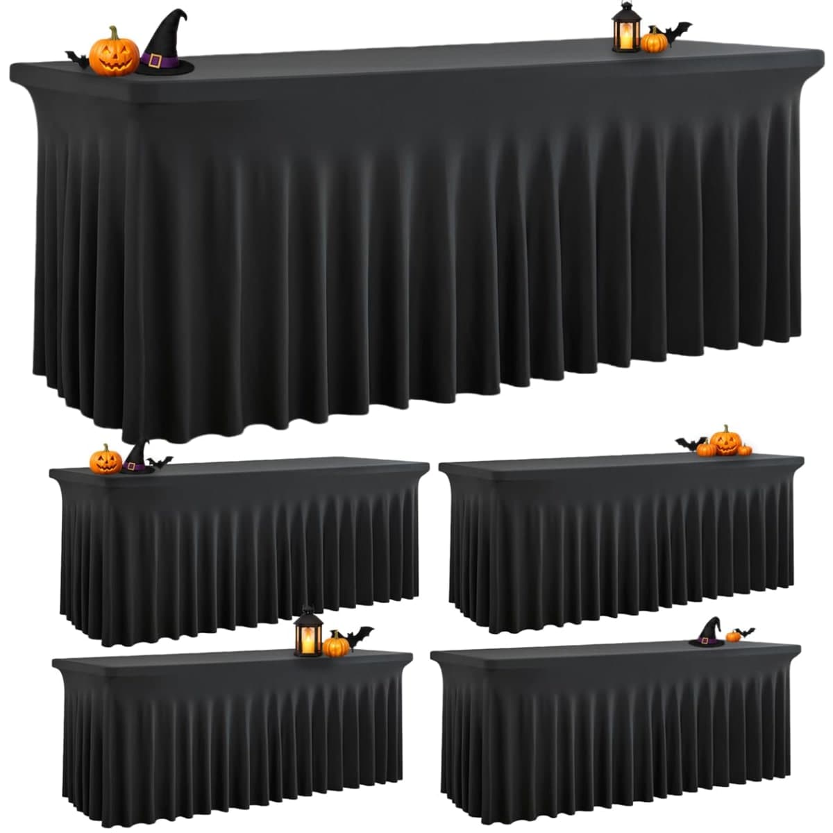 Spandex Tablecloth 8FT Rectangle Table Cover 4 Pack Black Wrinkle-Free