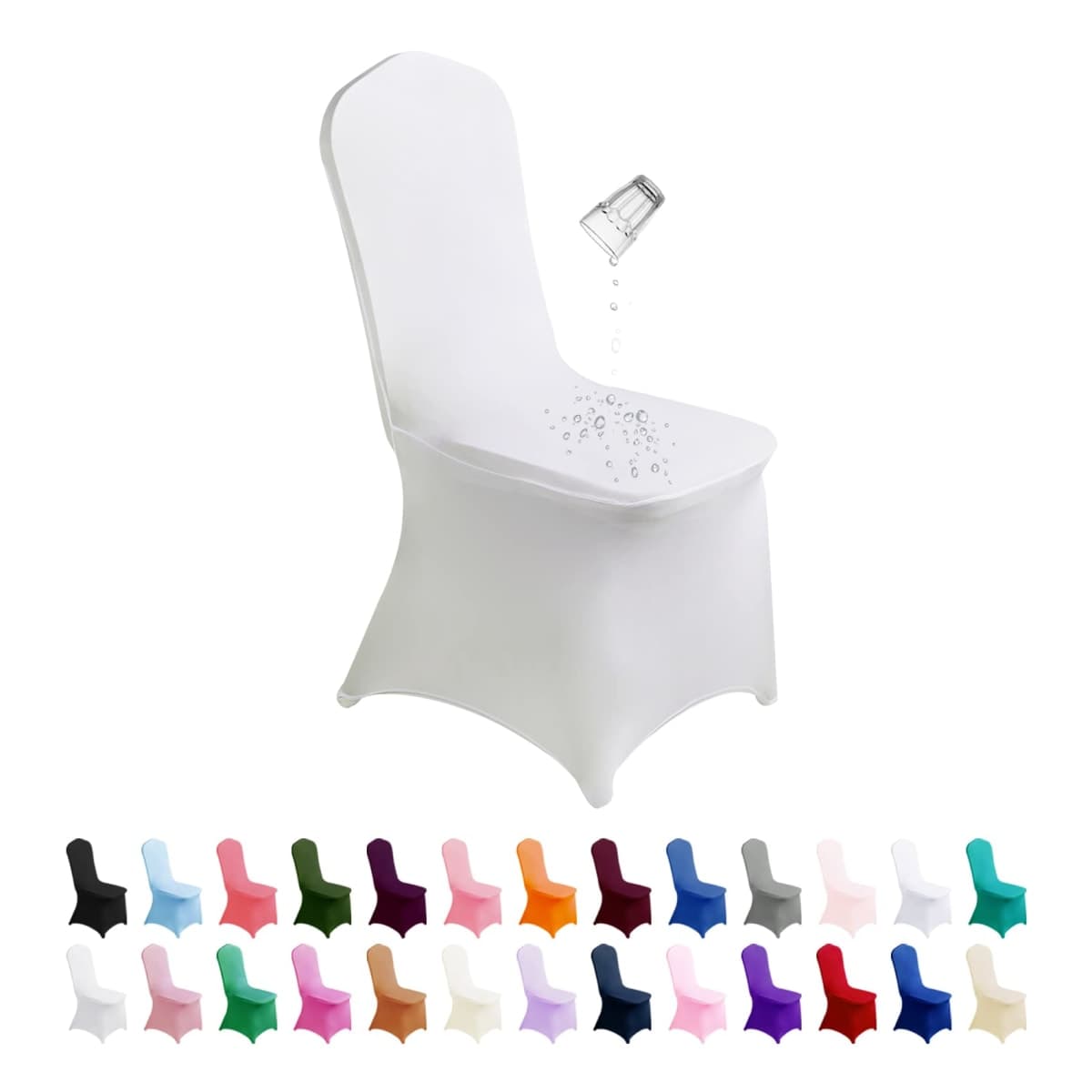 SuperO Waterproof Spandex Chair Cover 25PCS, Stretch Dining Chair Covers, Polyester Outdoor Chair Covers, Protector Stretch Chair Cover for Party Universal, Banquet, Wedding Event, Hotel(White)