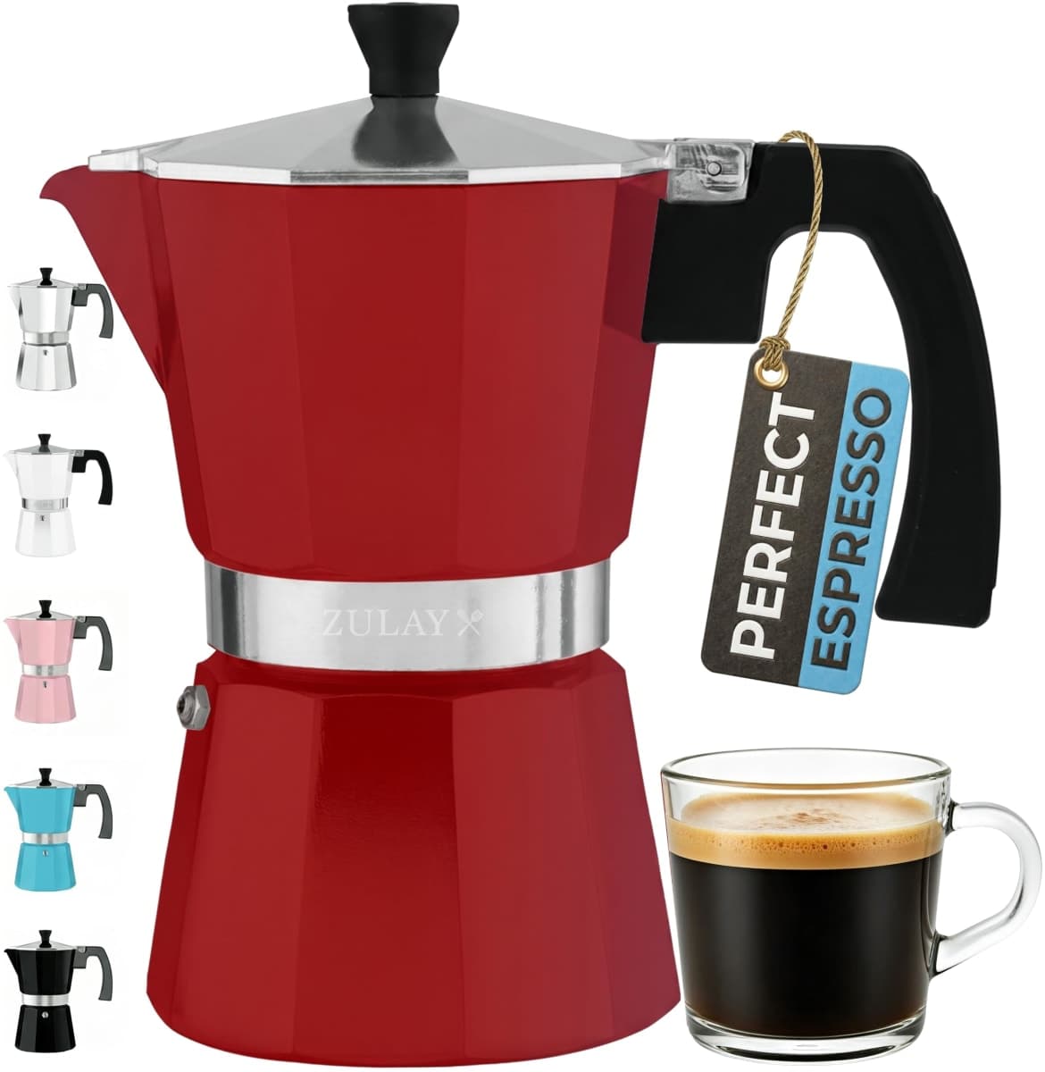 Zulay Moka Pot Espresso Stovetop Coffee Maker - Leak-Proof, Stainless Steel, Easy to Clean, Heat Resistant Handle & Knob - for Authentic Cuban & Italian Style Espresso - Makes 3 Espresso Cups - Silver