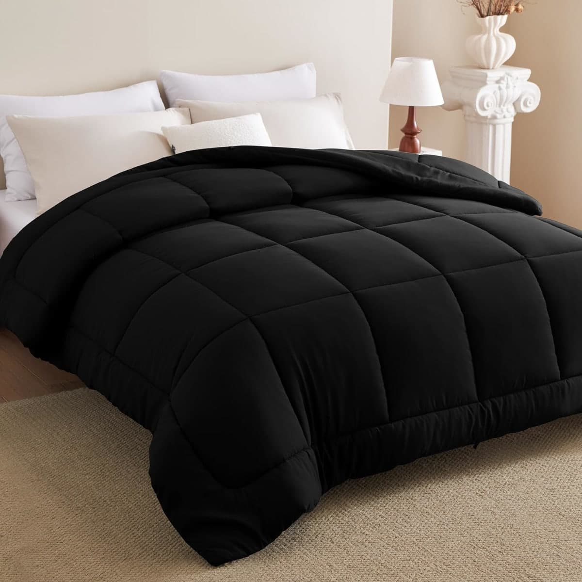CozyLux Queen Size Duvet Insert, 300GSM Down Alternative Comforter, Black