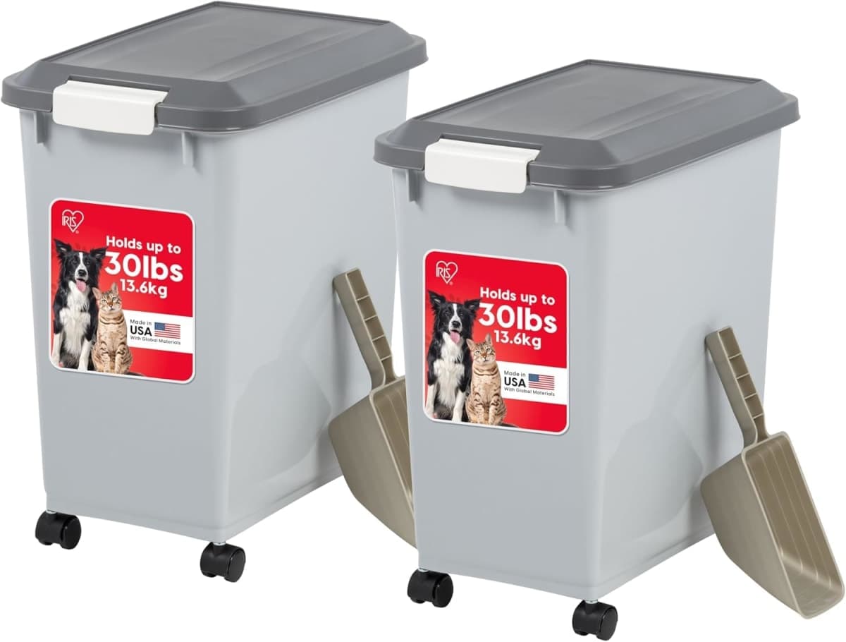 IRIS USA Dog Food Storage Container, Up to 30 lbs, Gray/Dark Gray