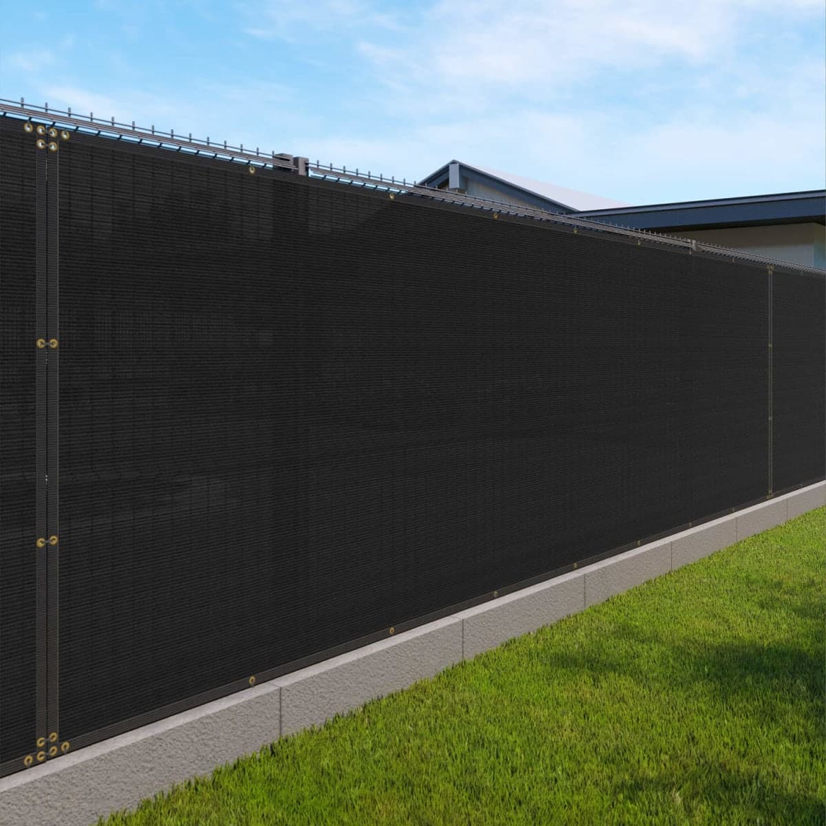Windscreen4less Heavy Duty Privacy Screen Fence in Color Solid Black 6' x 50' Brass Grommets w/3-Year Warranty 150 GSM (Customized