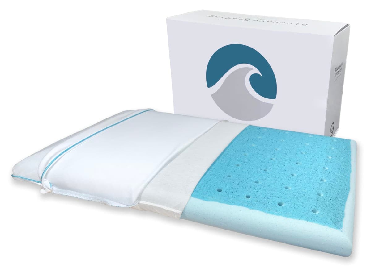 Bluewave Bedding Hyper Slim CarbonBlue Max Cool Gel Memory Foam Pillow for Stomach and Back Sleepers - Thin, Flat Design with Advanced Cooling (6cm Height, Standard Size)