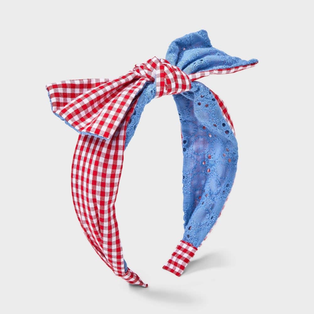 Girls' Headband Eyelet & Gingham with Bow - Cat & Jack™ Red/Blue