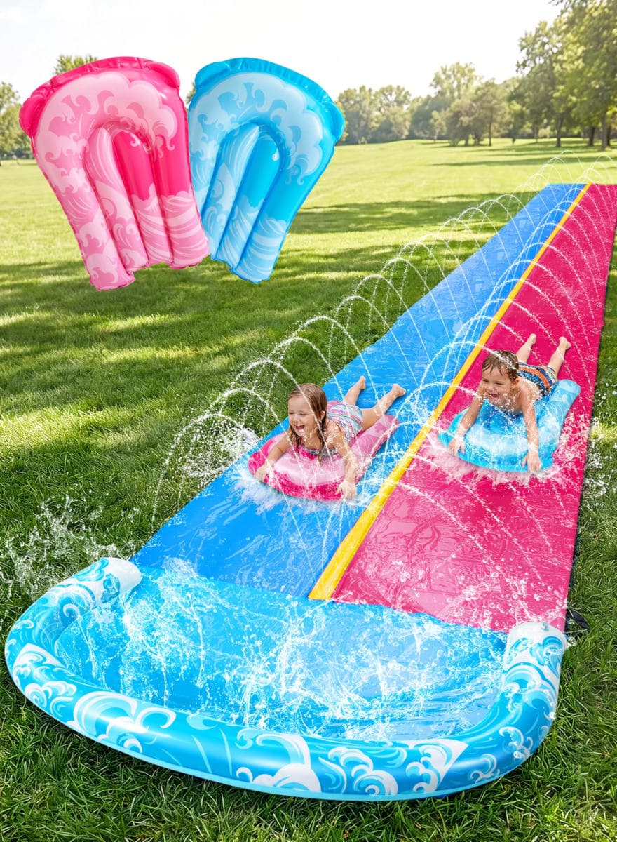 JOYIN 32.5ft x 62in Water Slide and 2 Inflatable Boards, Extra Long Heavy Duty Double Lawn Waterslide with Sprinkler for Kids Adults Backyard Summer Water Toy Outdoor Fun