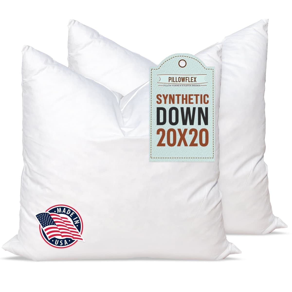 Pillowflex Set of 2 Synthetic Down Alternative Pillow Inserts for Shams (20 Inch by 20 Inch)