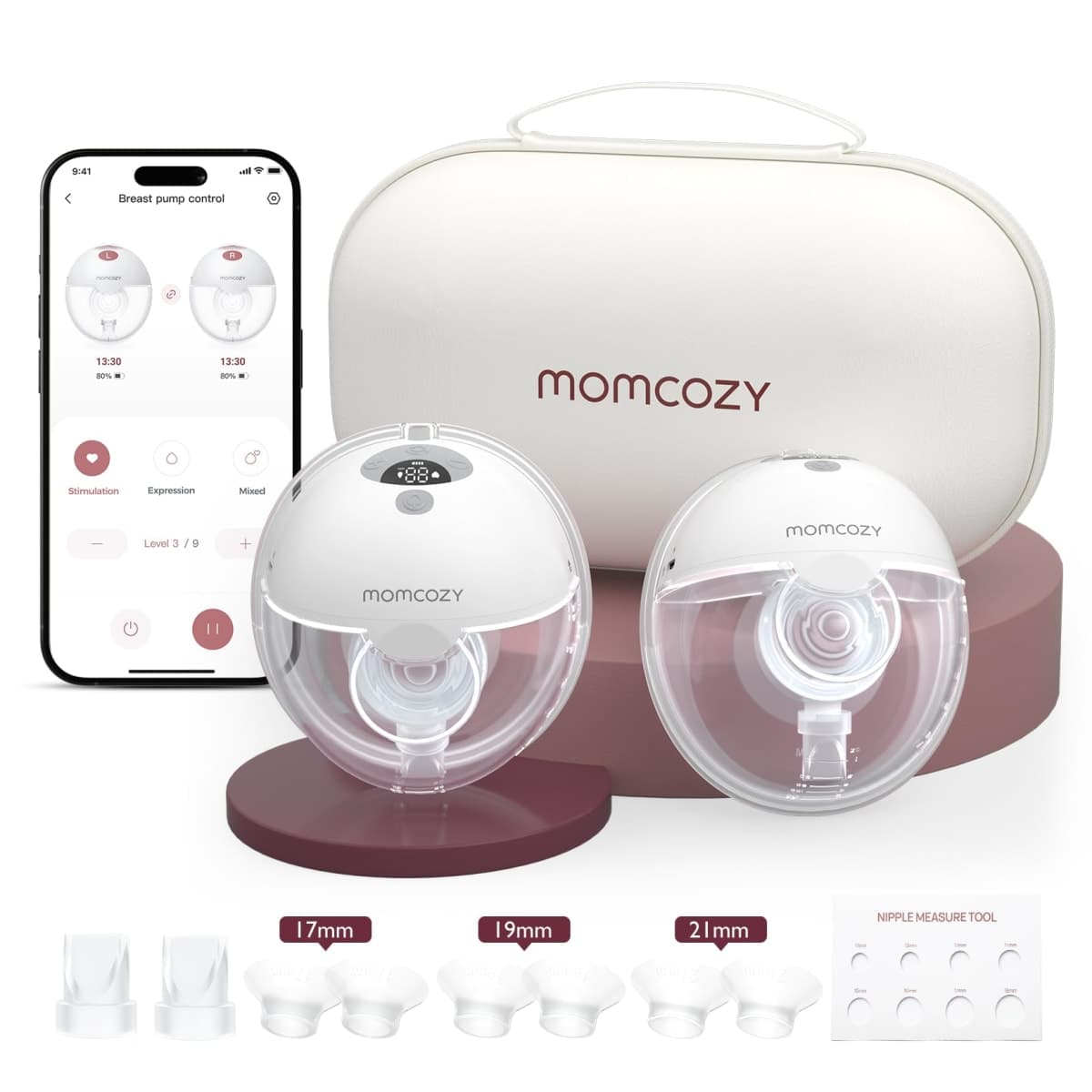 Momcozy M5 Smart Hands-Free Wearable Breast Pump (Cozy Gray, 2 Count)