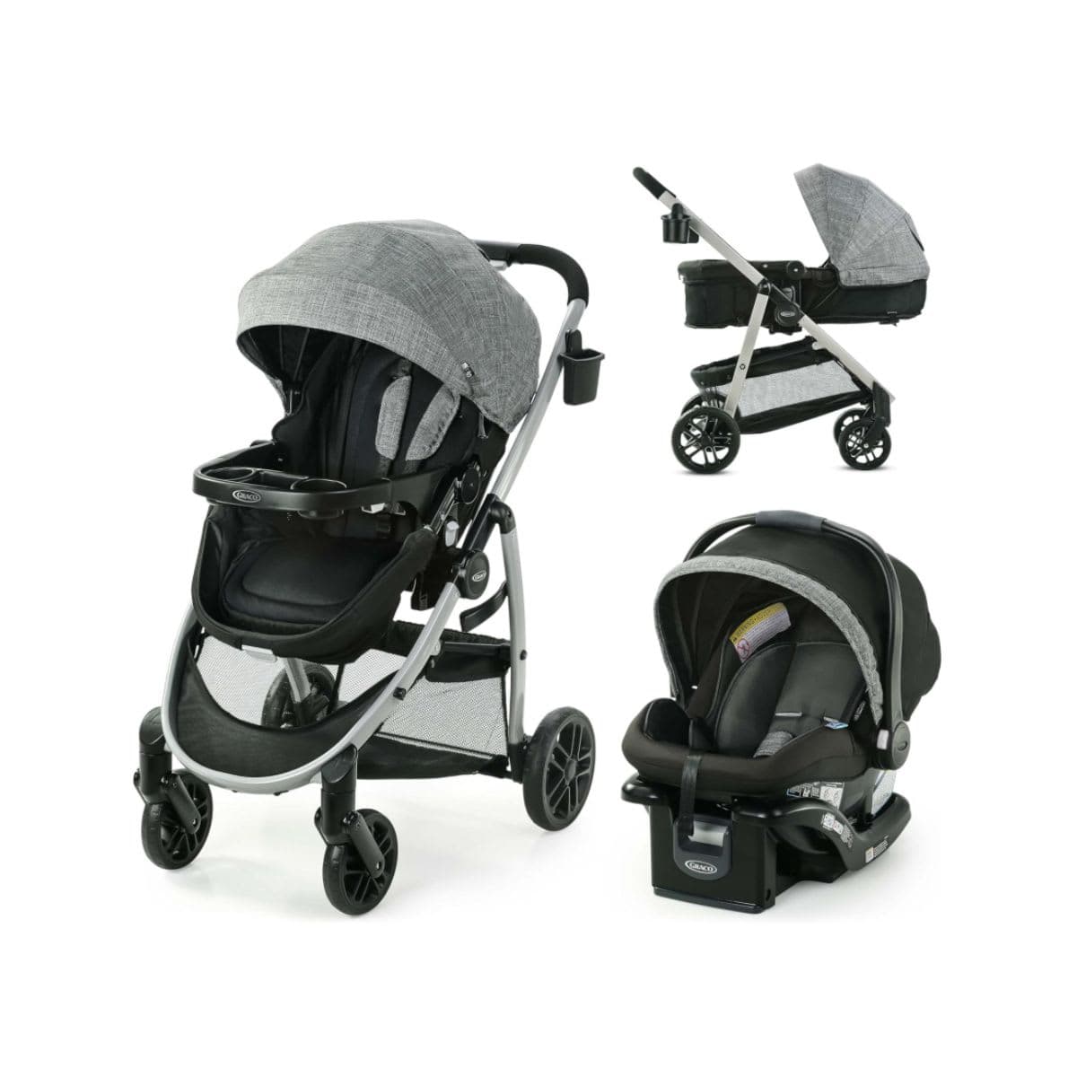 Graco Modes Pramette Travel System, 3-in-1 Baby Stroller and Car Seat Combo with SnugRide SnugLock 35 Infant Car Seat, Rear-Facing from 1.8-16 kg (4-35 lb), Ellington