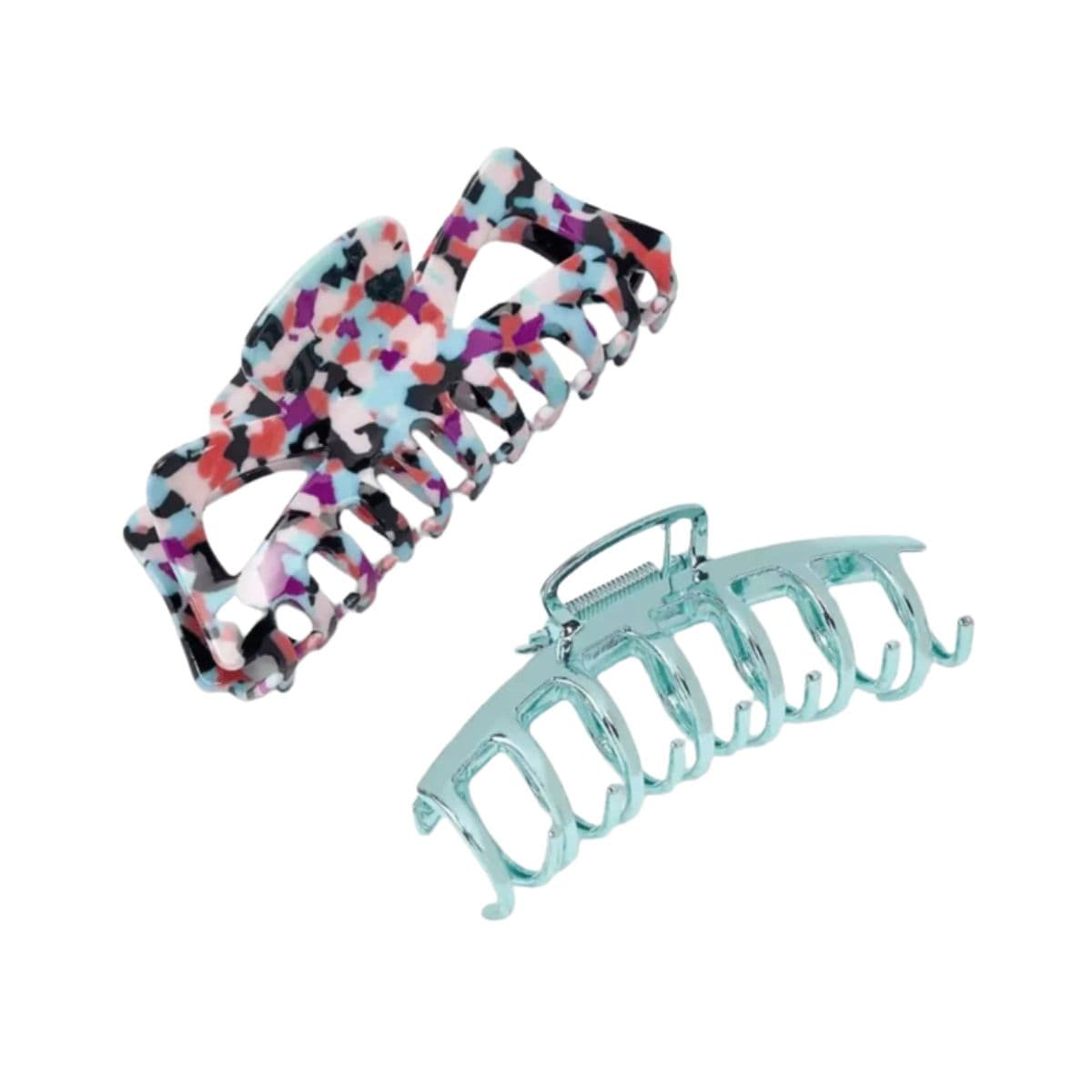 2 Sets- Art Class Hair Clips 2 Pack Jumbo Rainbow Tort & Chrome Claw Sealed New