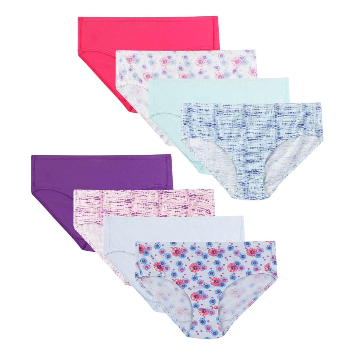 Hanes Ultimate Girls' Underwear, Pure Comfort Organic 100% Cotton Panties, Briefs & Hipsters, 8-Pack, Brief - Pink Blue Solids & Patterns, 10