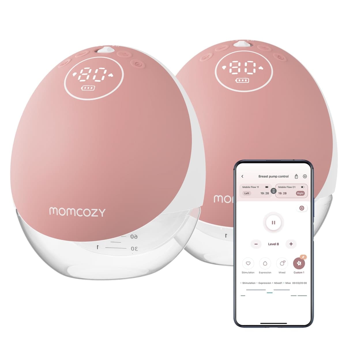 Momcozy Wearable Breast Pump M9, Hospital Grade Medical App-Controlled Hands-Free Electric Breast Pump Red 2 Count