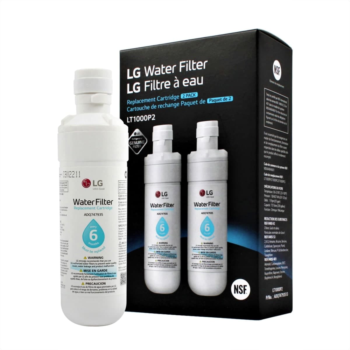 LG LT1000P2 Genuine Replacement Refrigerator Water Filter, 2-Pack (LT1000P/PC/PCS) by LG Canada