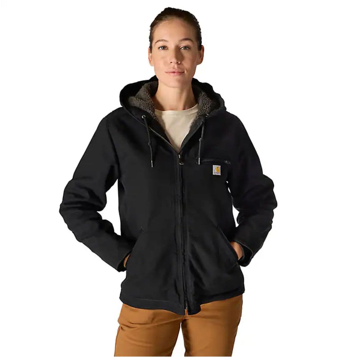 Carhartt Women's Loose Fit Washed Duck Sherpa Lined Jacket, Basil, Medium