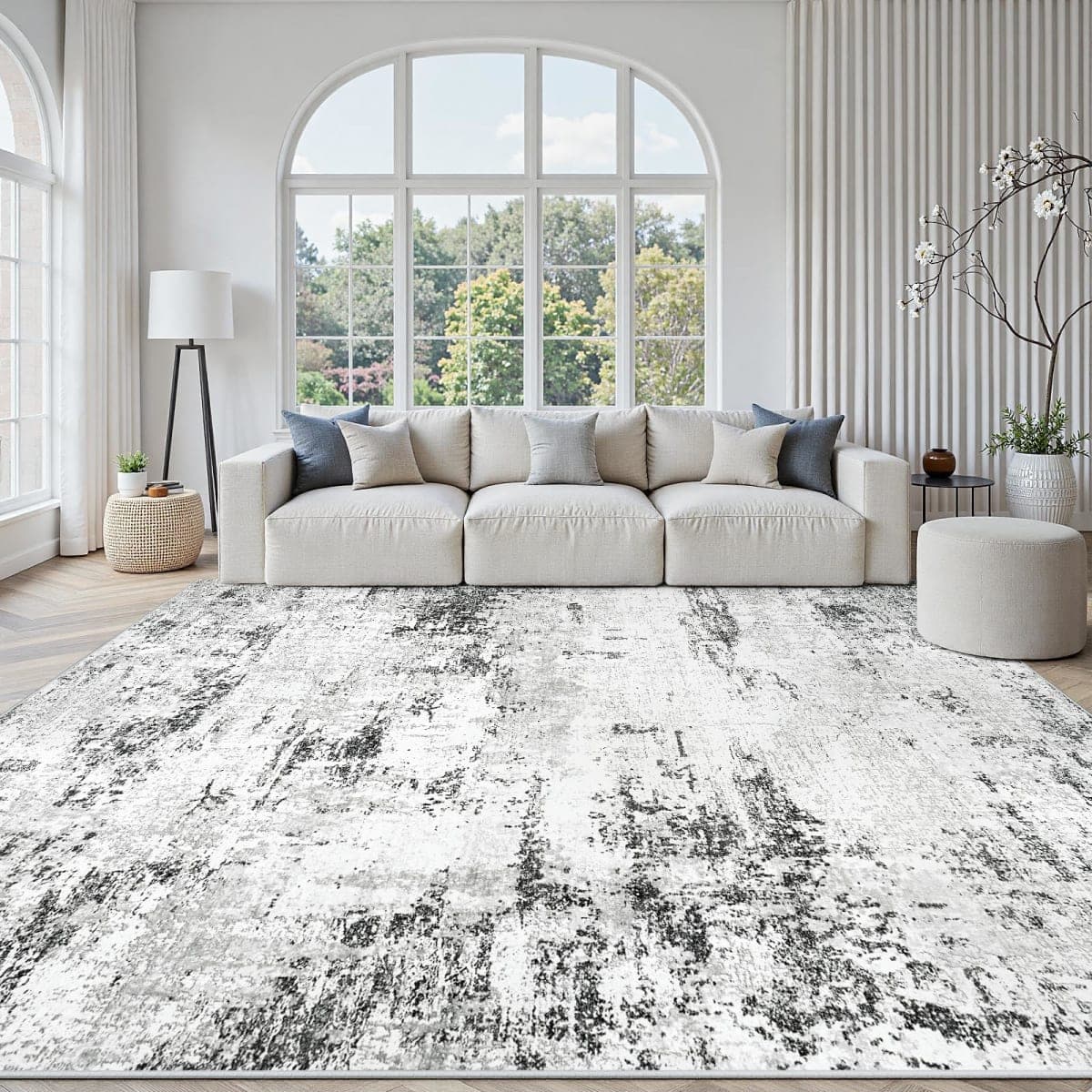 8x10 Area Rugs for Living Room Washable Abstract Rug White Grey Black -...