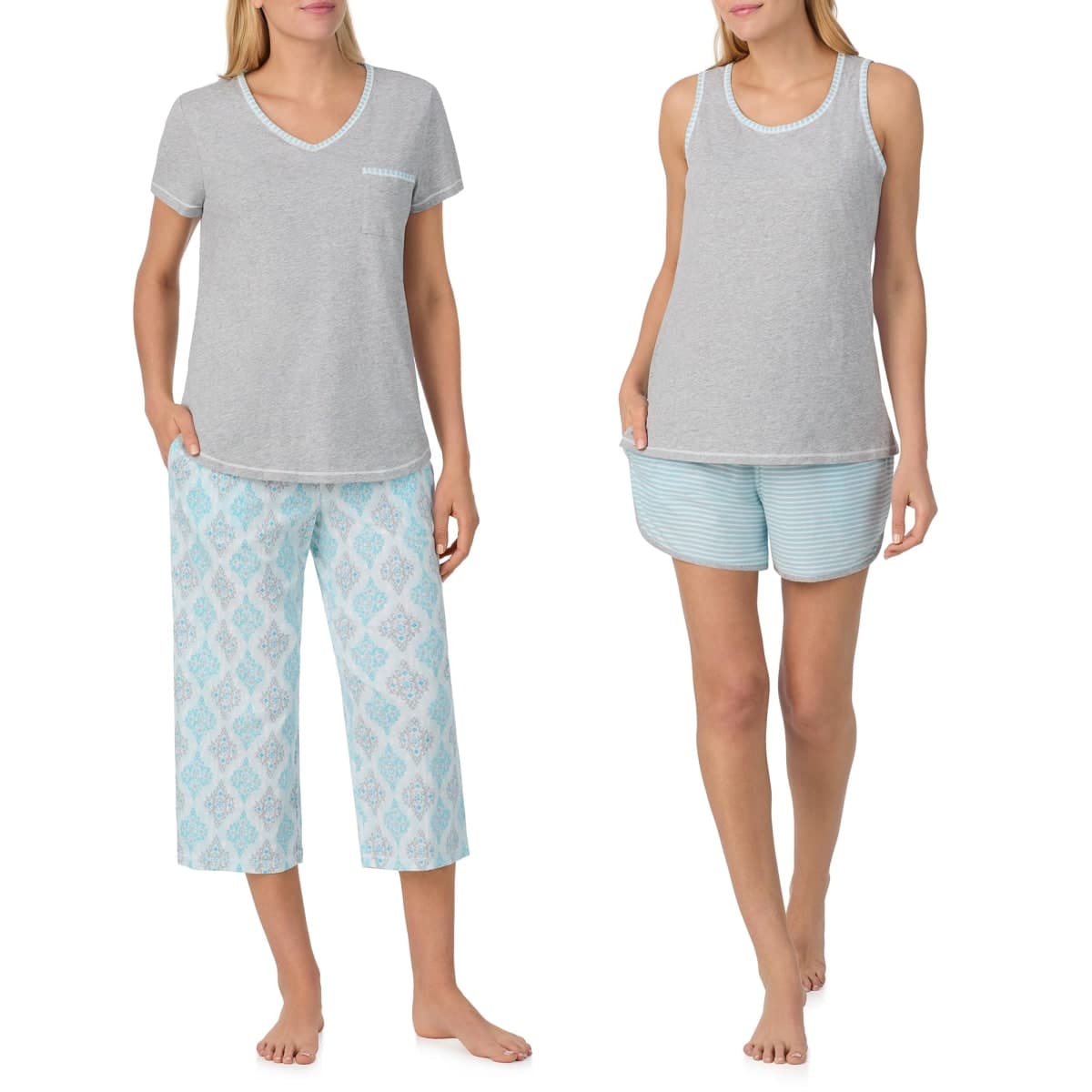 Carole Hochman 4-Piece 100% Cotton Pajamas for Women Set for Sleep & Lounge, Grey Heather, X-Large