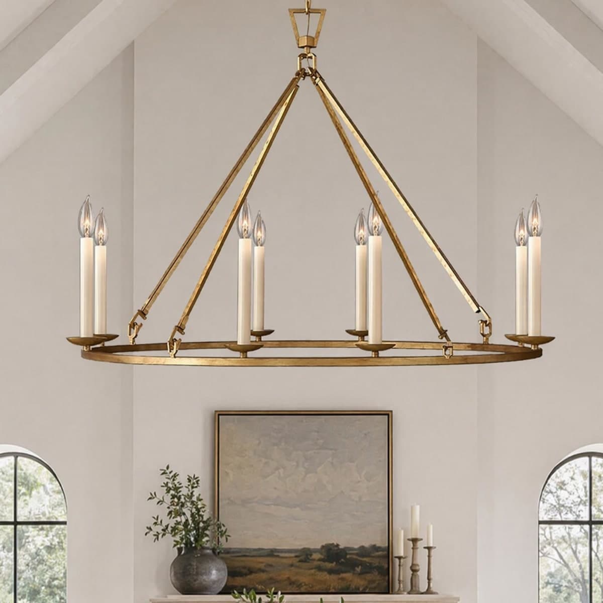 ARMUTCH Wagon Wheel Chandelier 35.4" 8-Light Antique Brass