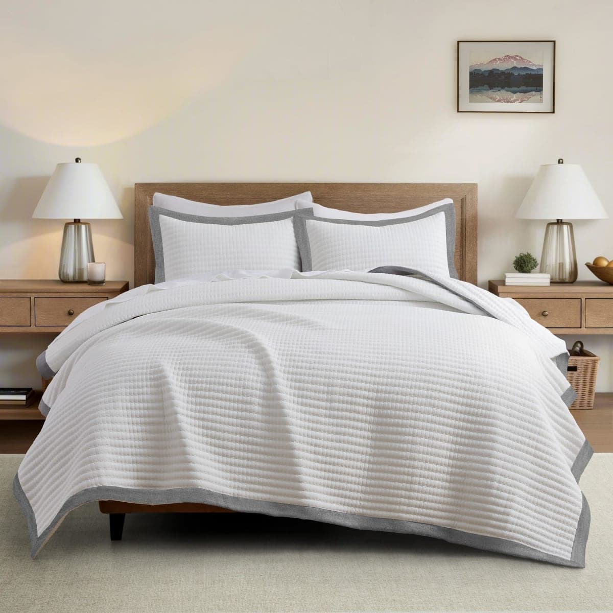 Bonlino Quilt Set (Pebble White, King)