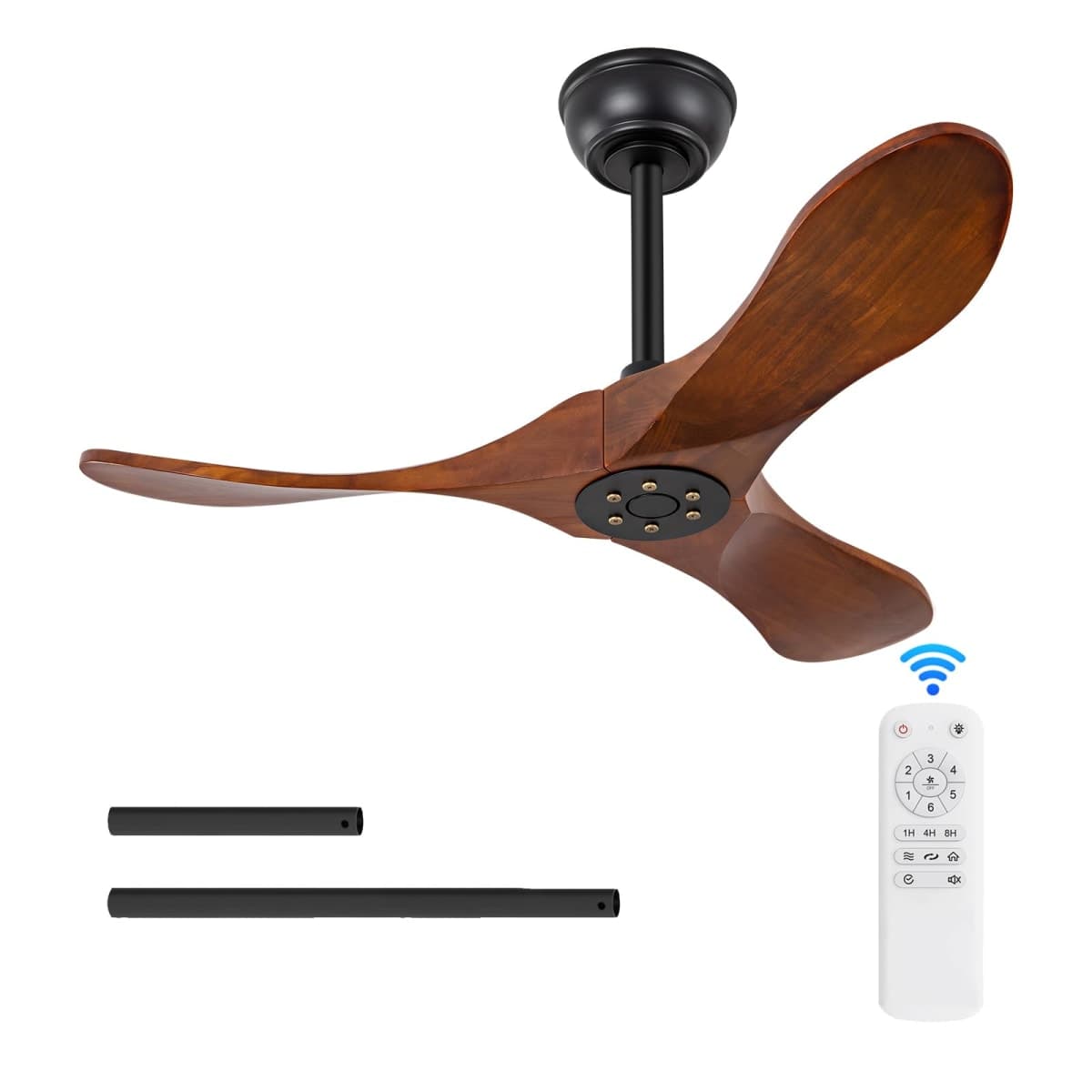 BOJUE 36 Inch Solid Wood Ceiling Fans without Lights, 6 Speeds,Reversible DC Motor, Noiseless, Black Ceiling Fan No Light, Modern Indoor Outdoor Ceiling Fan with Remote for Patio Living Room Bedroom