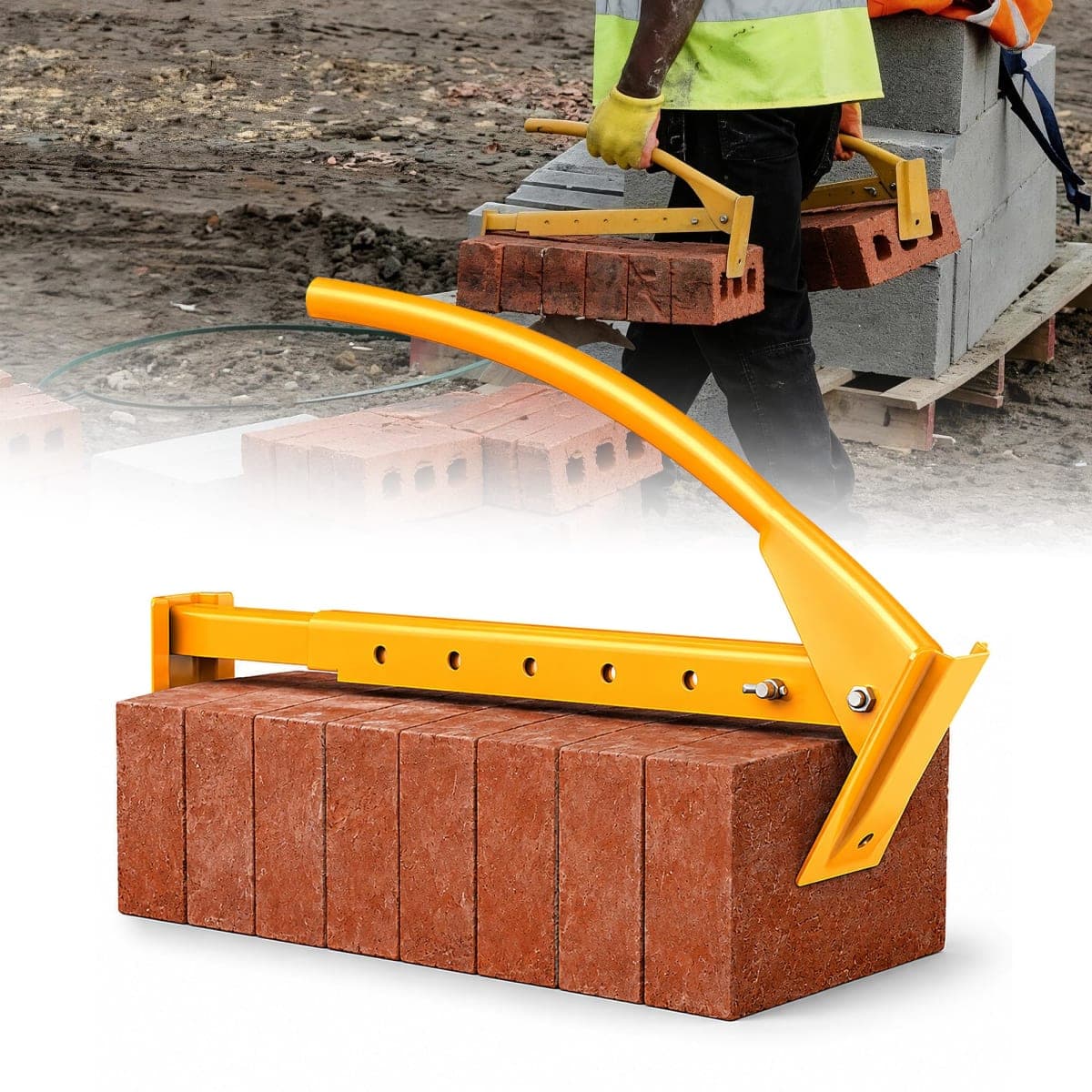 NUMAKY Heavy Duty Steel Brick Tongs, Adjustable Brick Carrier for 6-10 Bricks, Labor-Saving Brick Lifting Tool for Masonry Construction and Building Projects