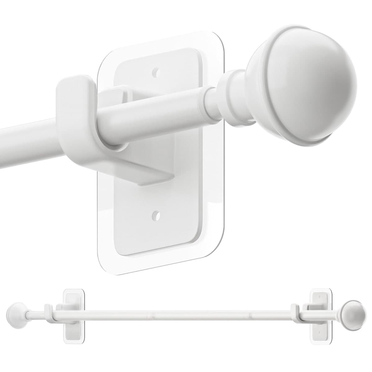 ENJOYBASICS No Drill Curtain Rods for Window 28 to 60 Inches, 5/8 Inch Diameter Renter Friendly Curtain Rod with Brackets No Drilling, Adhesive Drapery Rod, Adjustable from 27 to 65 Inches, White