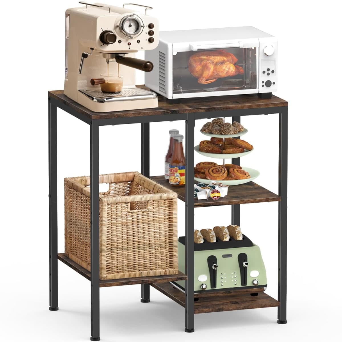 Kitchen Microwave Stand,4-Tier Adjustable Microwave Cart,Rustic Brown